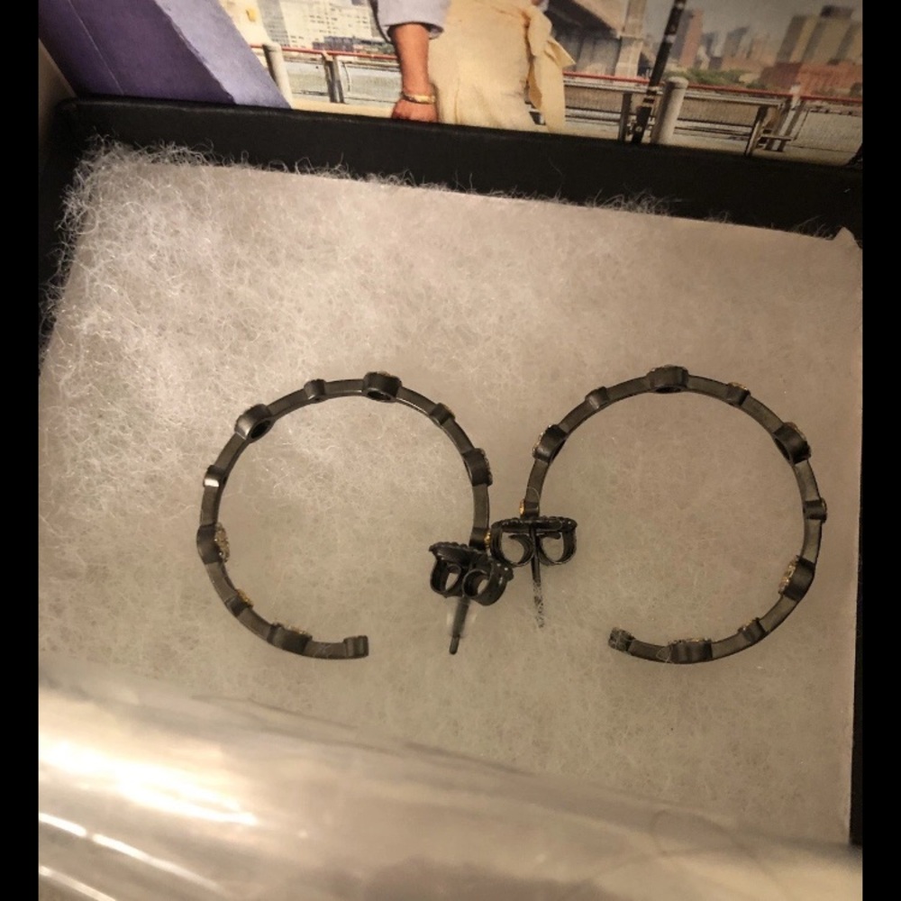 FREIDA ROTHMAN 1.25” Hoop Earrings STARRY NIGHT Gold & Rhodium Over SS NEW $295 - Picture 11 of 16